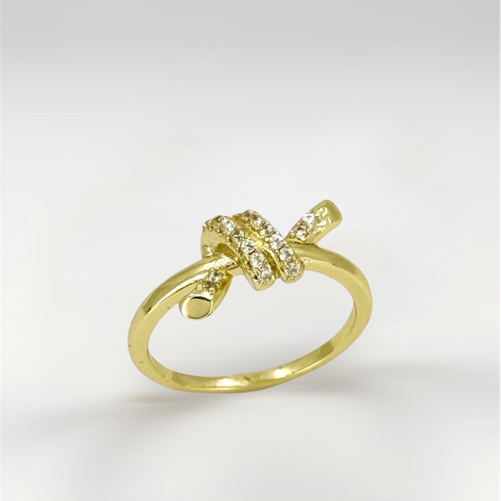 14K Gold Plated Love Knot Ring with CZ Stones | Dainty Minimalist Elegant Ring